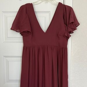 Birdie Grey Burgundy V-Neck Dress